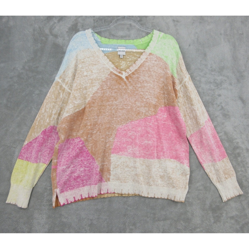 NIC+ZOE Sweater Womens Size L Pullover Abstract Relaxed Boxy Art to Wear Knit